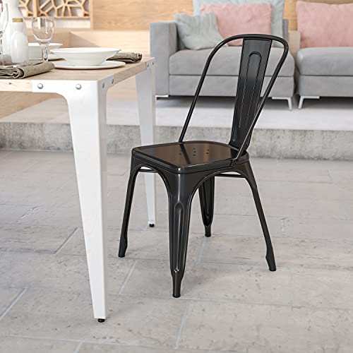 Flash Furniture Ticari S?n?f 4'lü Paket Siyah Metal ?ç-...