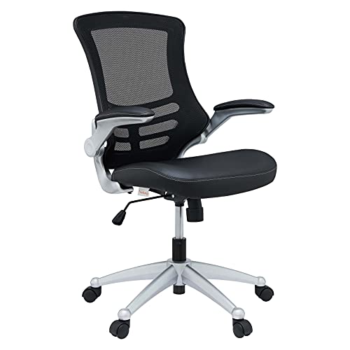 Modway Attainment Office Chair with Burgundy Mesh Back and Leatherette Seat - Desk Chair with Flip-Up Arms