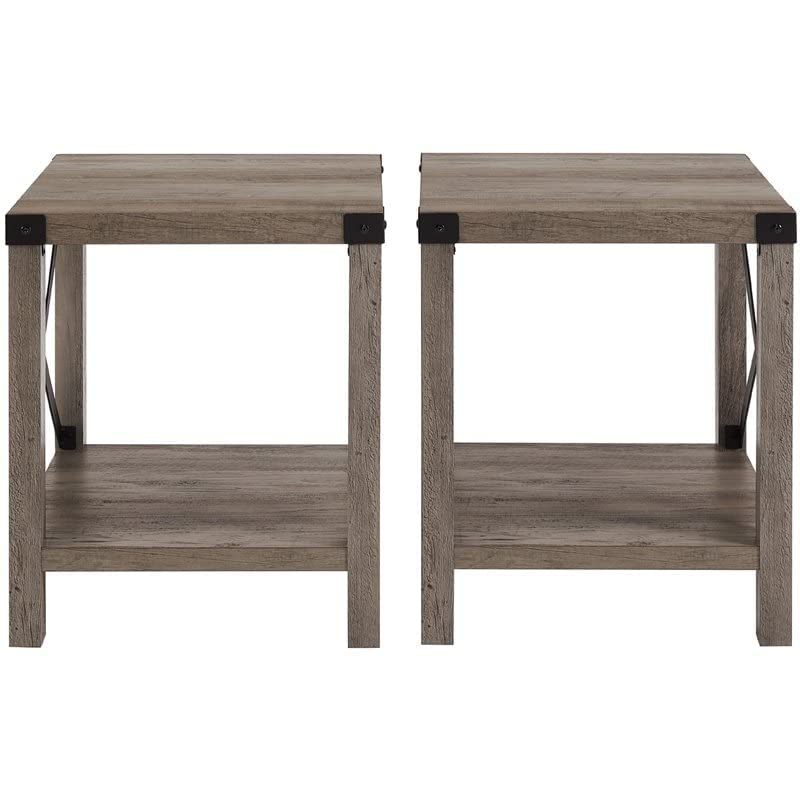 WALKER EDISON Sedalia Modern Farmhouse Metal-X Side Table Set, 2 Pack, Grey Wash